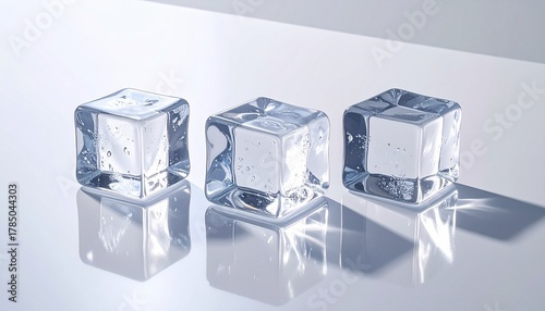 Chilled Cubes: Transparent ice cubes sit, offering a crisp, cool aesthetic. This image embodies purity, refreshment, and the simple elegance of coldness. 