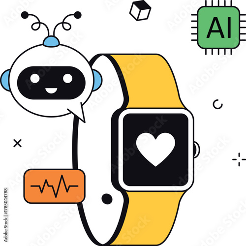 Ai healthcare data monitoring on smartwatch isometric flat vector illustration