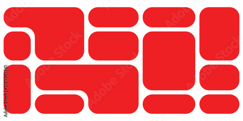 Modern red brick abstract bento-grid icons on white background. Isolated abstract modern Bento-grid icons on white background. Red grid puzzle abstract design on white page. EPS 10. 