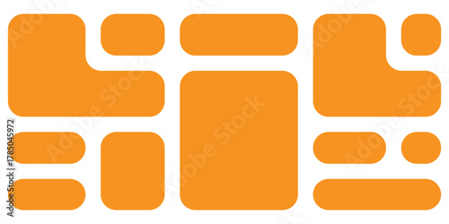 Orange colour bento-grid icons on white background. Abstract bento-grid icons set on white background. EPS 10. 