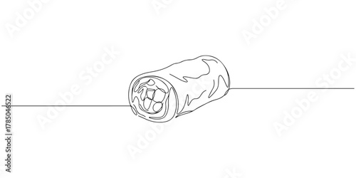 Continuous one line of sushi rolls, symbolizing precision and freshness, hand drawn vector illustration.
