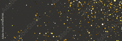 Gold glittering dust with stars on transparent backdrop