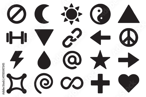 Diverse collection of modern vector symbols for versatile design projects, perfect for app icons or social media graphics, clean, elegant, and minimalist