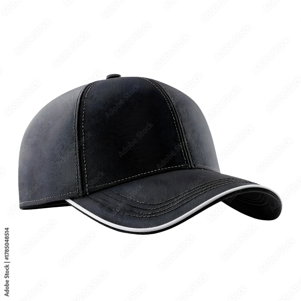 Fototapeta premium Dark patterned baseball cap with white trim isolated on transparent background