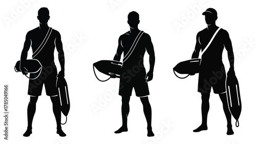 Lifeguard silhouettes set isolated on white background, Vector
