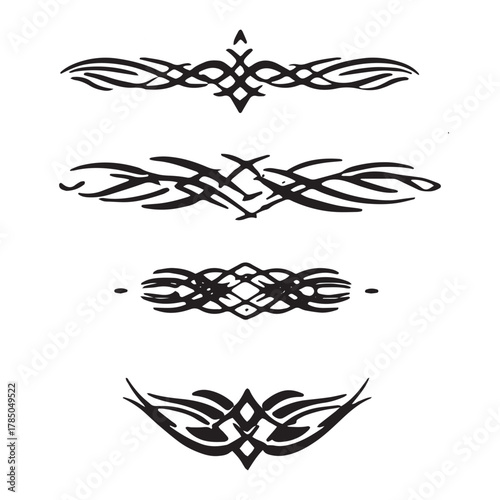 Black Decorative Flourishes and Ornaments on White Background Keywords: decorative, flourish