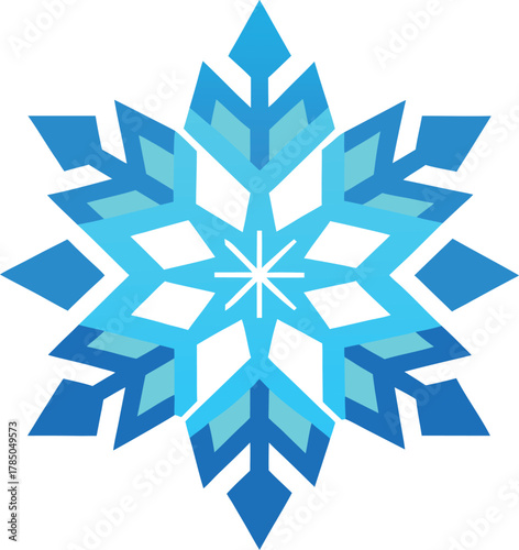 blue snowflake with six pointed crystalline design