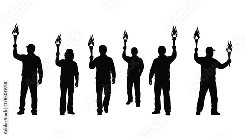 Torch bearers silhouettes isolated on white background, Vector