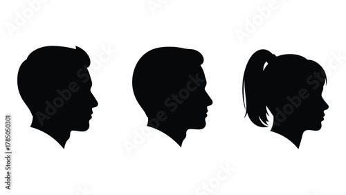 Human head profiles silhouettes isolated on white background, Vector