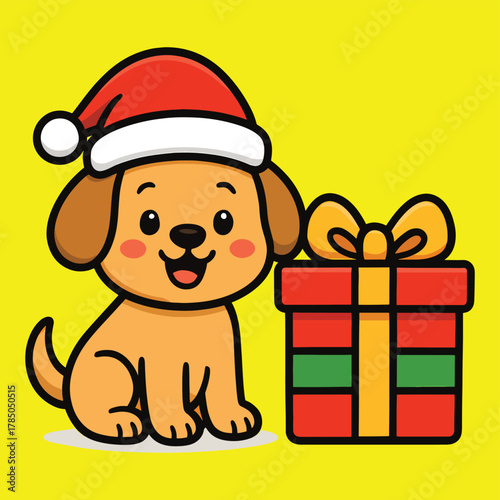 Cute puppy dog with christmas gift box