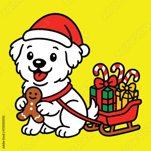 Cute festive dog pulling christmas sleigh