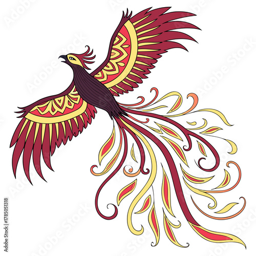 Mythical Phoenix Bird With Ornate Wings and Tail legendary firebird