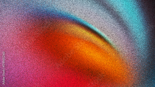 Soft glowing abstract gradient with visible film grain texture and smooth flowing folds created from thousands of individual dots. Vibrant grainy textured gradient with glow effect for creative visual