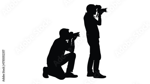 Two photographers silhouette isolated on white background, Vector