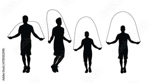 Jump rope silhouettes isolated on white background, Vector