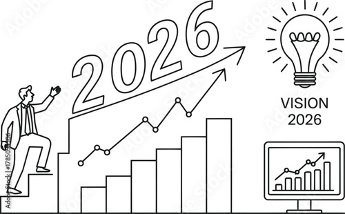 Business growth and vision for the future in 2026 with charts and lightbulb