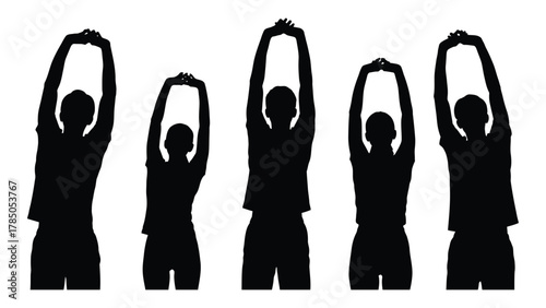 People stretching silhouettes isolated on white background, Vector