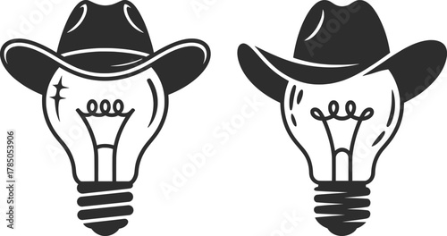 Cowboy Light Bulb Icon Vector, Creative Western Idea Symbol Illustration.