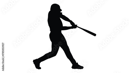 Baseball batter swinging silhouette isolated on white background, Vector
