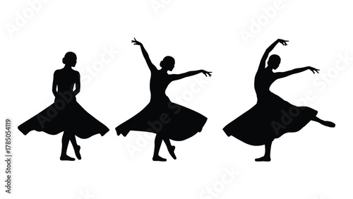 Elegant dancer silhouettes in various poses isolated on white background, Vector