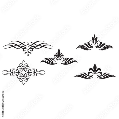 Collection of five black decorative ornamental dividers
