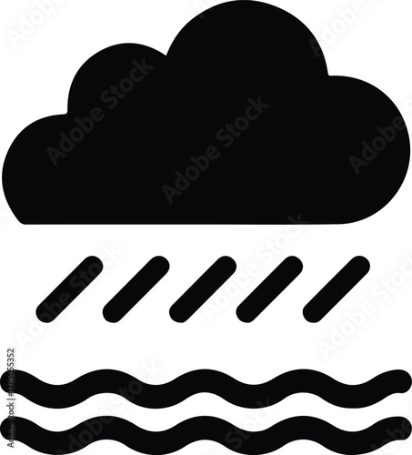 Cloud raining on wavy water icon weather storm