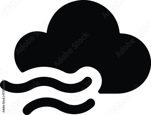 Gray Cloud with Wind Symbol on White Background weather