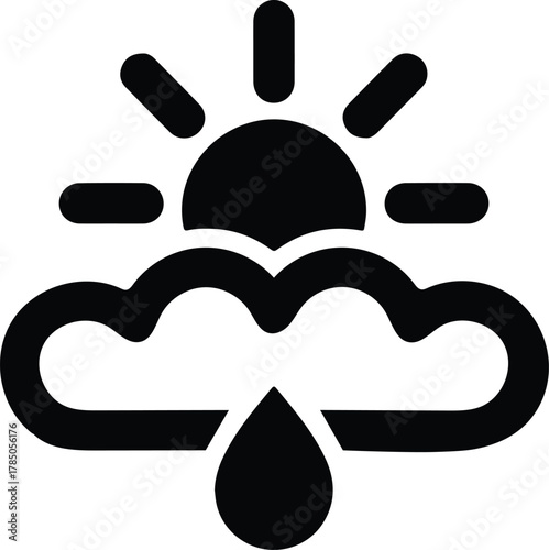 Sun behind cloud with rain drop icon variation weather