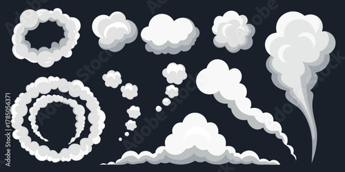 Collection of stylized cartoon smoke and cloud effects for animation and design