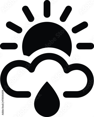 Sun behind cloud with rain drop icon weather forecast