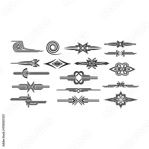 Set of Black Abstract Geometric Decorative Borders and Elements