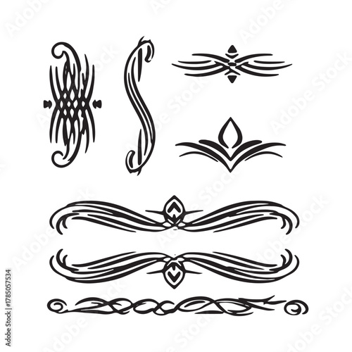 Stylized Black and White Decorative Flourishes and Borders