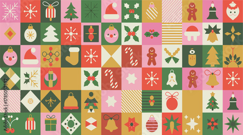 Festive Christmas pattern with retro geometric shapes holiday vector background for wrapping paper and textile design vi