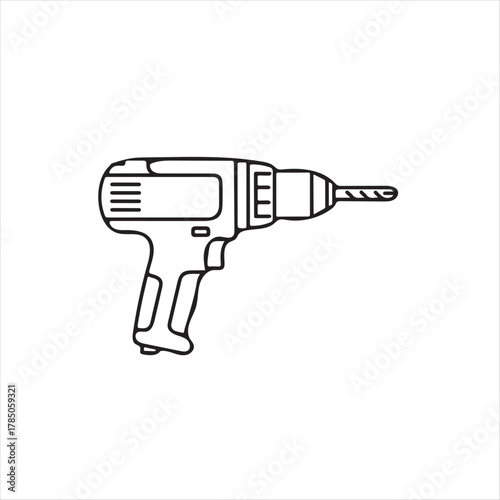 Line art illustration of a cordless drill