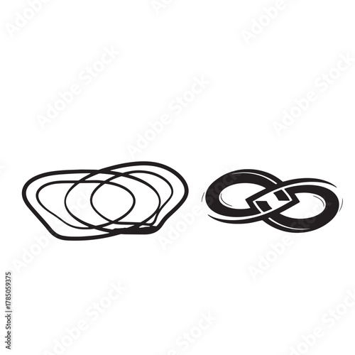 Two abstract black shapes on white background circle