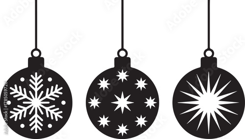 Christmas ball icon. Set of black Christmas balls. Christmas ball icons in flat design