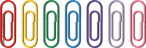 Paperclip icon set . Colorful paperclip set illustration icon isolated on transparent background. Realistic colorful paper clip set. Shiny metal paper clip. Office supplies.