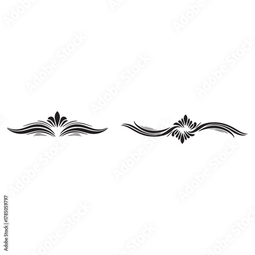 Two Black Decorative Flourish Elements on White Background