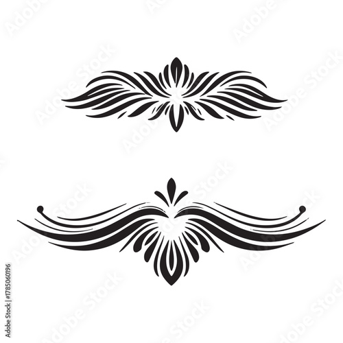 Two black decorative ornamental dividers with flowing lines