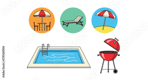Enjoying a refreshing dip in the pool with a barbecue and comfortable seating outdoors.