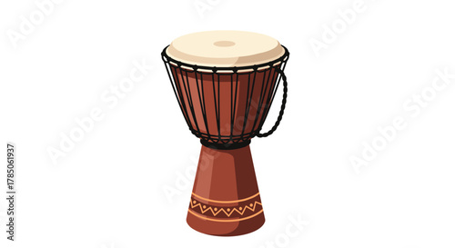 An artistic pixelated representation of a traditional djembe drum with intricate geometric patterns on its base.