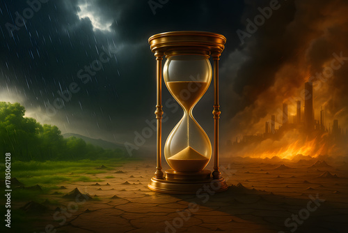 Hourglass Symbolizing Time and Change in Dramatic Cinematic Lighting
