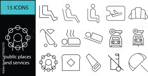 Set of thin line icons for travel, hotel, airport and transportation
