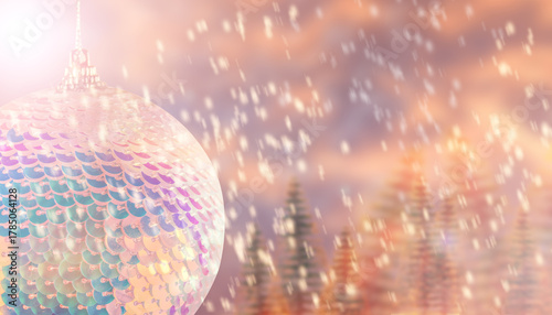 A shimmering Christmass ball in a winter setting