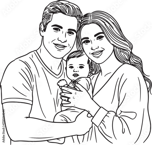 Sketch of a loving family with a baby