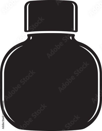 Black Silhouette of an Ink Bottle with Cap on a White Background inkwell writing on transparent background
