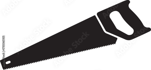 Black Silhouette of a Hand Saw with a Serrated Blade and Handle tool woodworking on transparent background