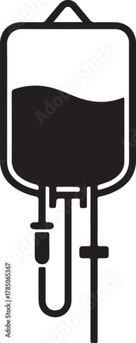 Black Silhouette Icon of an Intravenous IV Bag with Tubing IV bag infusion on transparent background