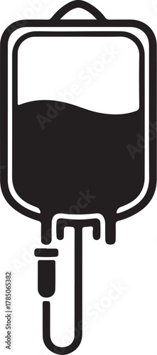 Black silhouette of an IV drip bag with a coiled tube on a white background IV drip medical on transparent background