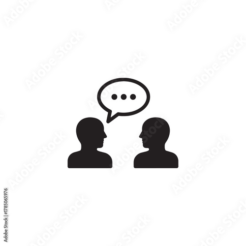 Two people talking with a speech bubble isolated on white background